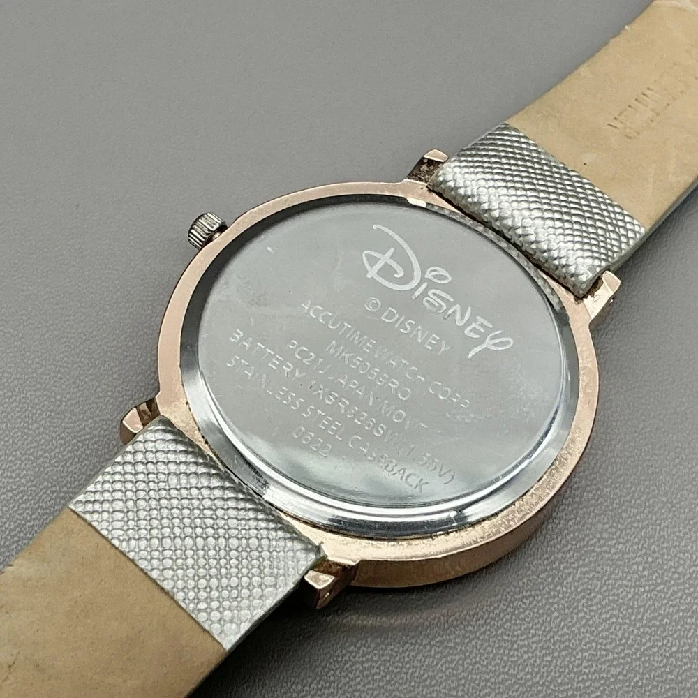Disney Womens Watch Silver Dial‎ Gray Faux Leather Strap Mickey Mouse Rose Gold